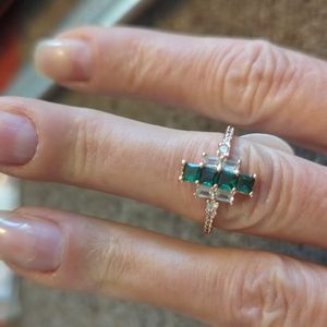 Ring "Shine Your Lights" Lab Created Emerald, CZ, Rose Gold Plated SZ.7
